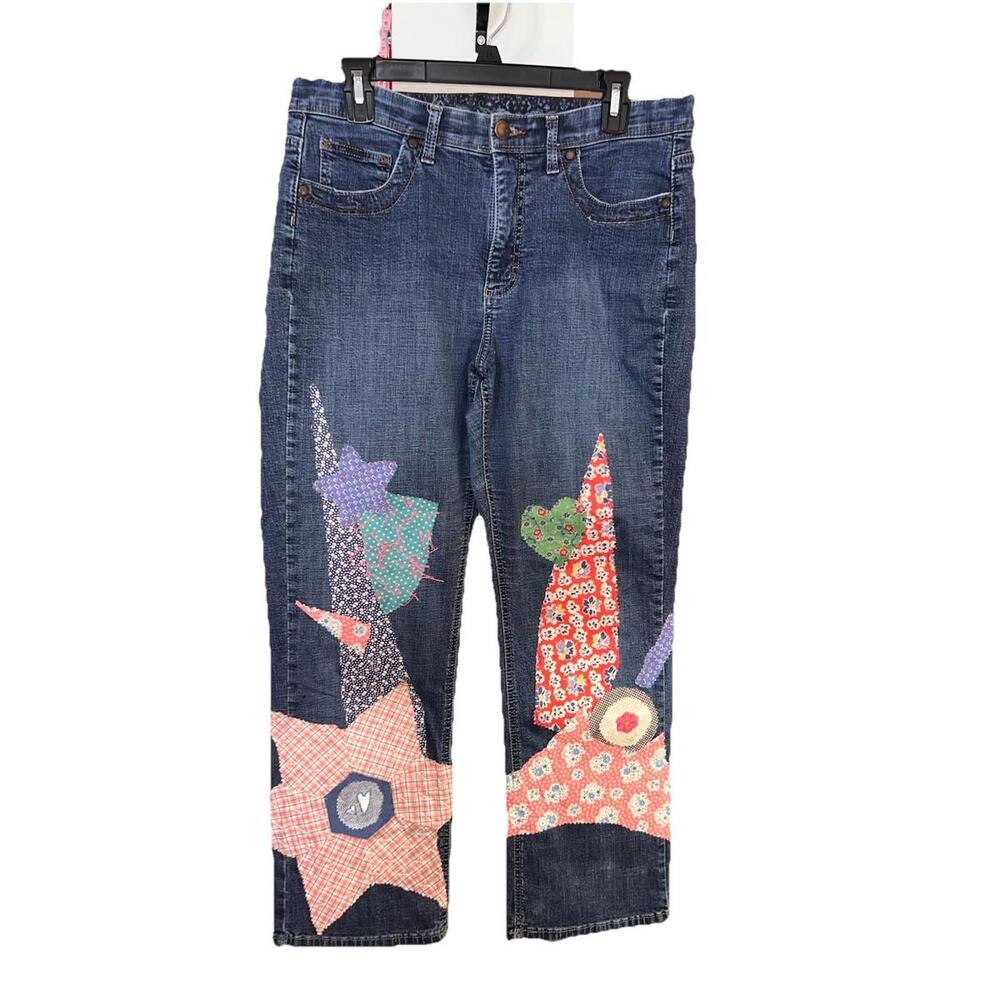 Upcycled Lee Jeans Vintage 1940s Quilt Patchwork Boho Cottagecore EUC 14 Petite